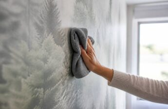 Fotobehang schoonmaken met een zachte microvezeldoek om vlekken te verwijderen zonder beschadigingen