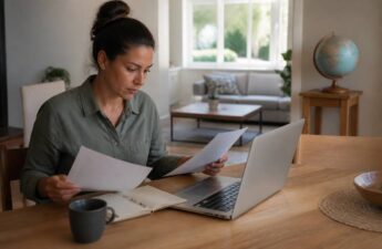 Vakantiechecklist vergelijken aan een keukentafel met laptop en notities
