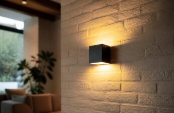 Moderne wandlamp met warm indirect licht op een bakstenen muur